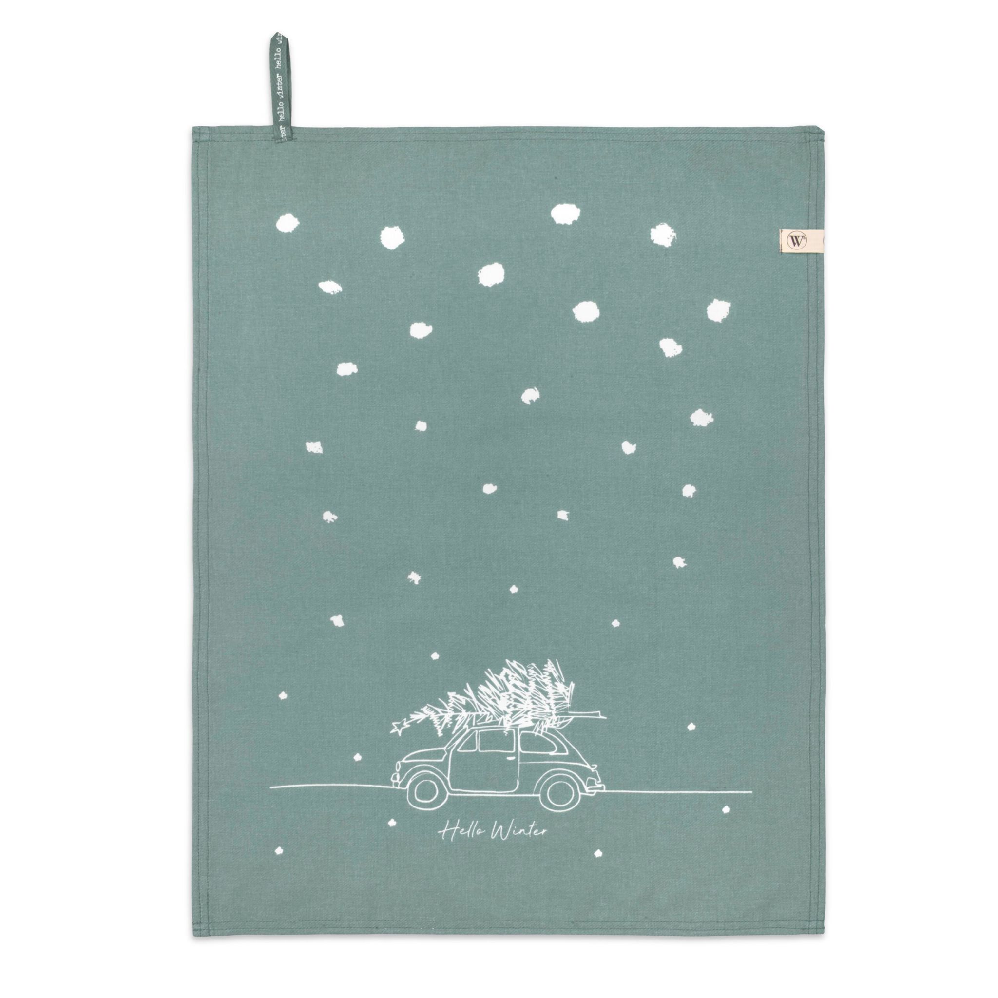 Walra Kerst Theedoeken & Handdoeken - Hello Winter - 3 stuks - Jade