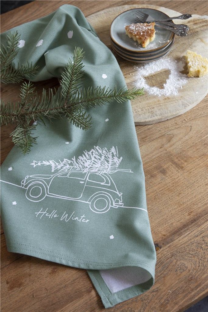 Walra Kerst Theedoeken & Handdoeken - Hello Winter - 3 stuks - Jade