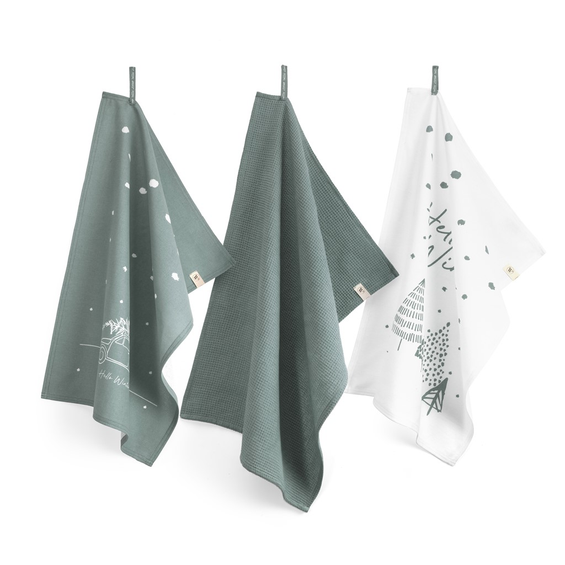 Walra Kerst Theedoeken & Handdoeken - Hello Winter - 3 stuks - Jade